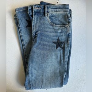 BlankNYC High-Rise “Madison Crop” Denim w/ Leather Navy Blue Star Detail Size 27